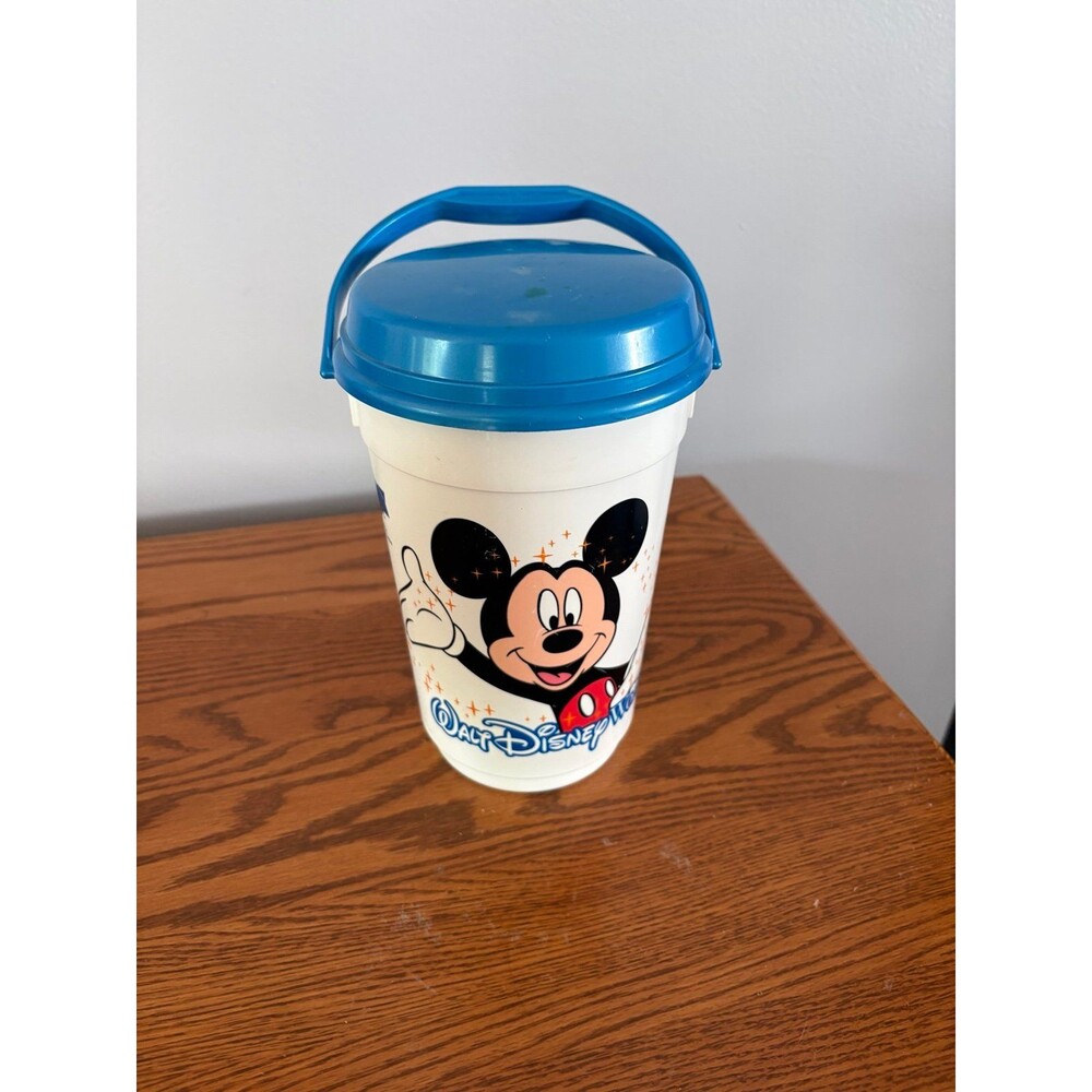 Walt Disney World Magic Kingdom Plastic Souvenir Bucket w/ Lid & Handle Vtg